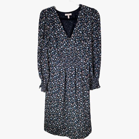 Rebecca Taylor Zelma Floral Silk Dress Size 8 Black Blue Pink V‑Neck Long Sleeve - Picture 3 of 15